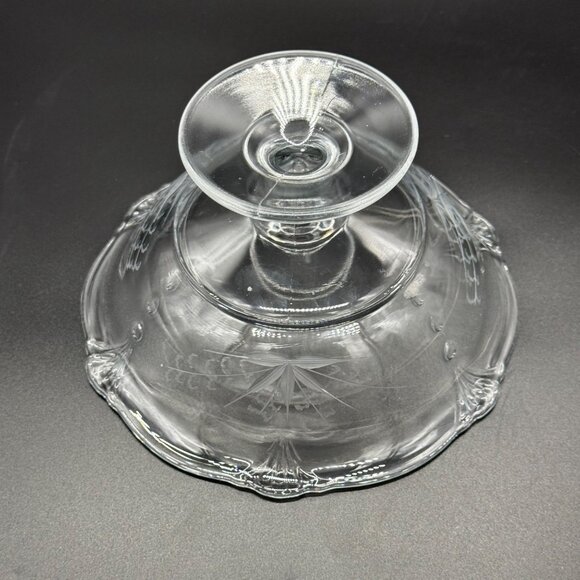 Vintage Etched Glass Pedestal Bowl With Floral Design - Picture 6 of 9